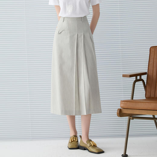 谜底半身裙2025春季新品通勤风文艺不对称设百褶中长裙251MB0068 商品图0