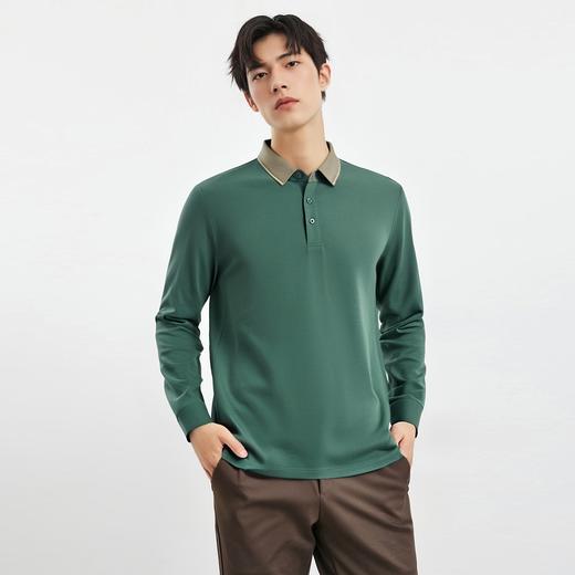 【撞色领】罗蒙春秋男士仿丝光polo衫男长袖t恤男商务男士polo衫长袖 商品图1