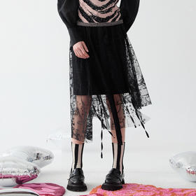 谜底两件式蕾丝半身裙2025春主题刺绣浪漫不规则中长裙251MB0105