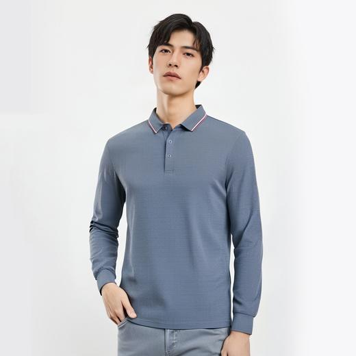 罗蒙男士春秋华夫格含桑蚕丝polo衫男长袖t恤男舒适男士t恤 商品图6