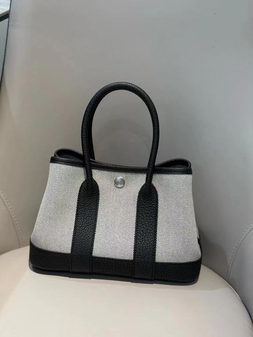 HERMES爱马仕Garden Party NEO Garden 23 银扣帆布拼牛皮 手提斜挎包 迷你 女款 黑白熊猫色（CB） 商品图0