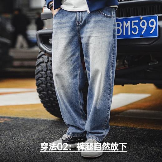 工装优选美式休闲水洗牛仔裤复古猫须磨白丹宁纯棉直筒裤子男春季 商品图4