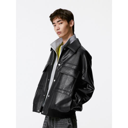 GXG男装  压花大口袋pu夹克男外套  秋热卖夹克 G24X213056 商品图3