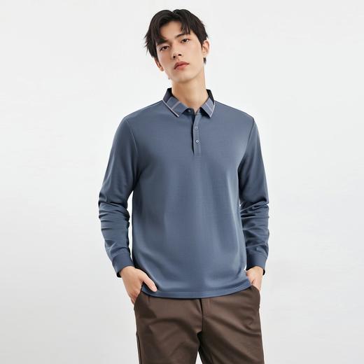 【撞色领】罗蒙春秋男士仿丝光polo衫男长袖t恤男商务男士polo衫长袖 商品图1