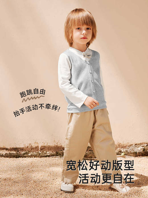 英氏儿童打底衫春秋长袖男童T恤假两件上衣2025新款YRTAJ1R005A 商品图2