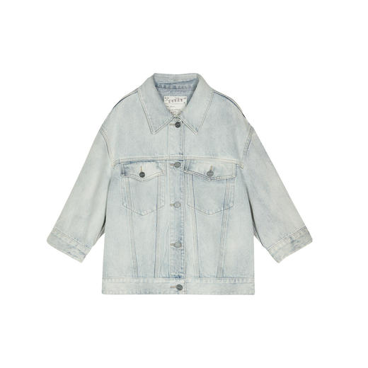 谜底牛仔短款外套女2025春季新品复古风浅色水洗棉夹克251MW0051 商品图4