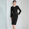 IWY/法式通勤西装套装女高级感珍珠圆领长袖外套黑色职业装正装半裙CS2072 商品缩略图3
