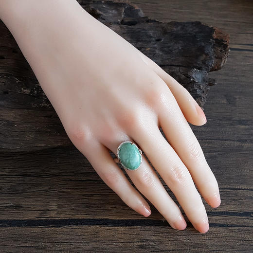 【天然正品】AU750白金镶钻镶天然原矿蛋面绿松石戒指现售价：2380！ 101224NJM09 商品图7