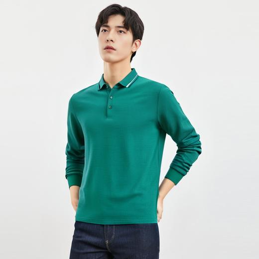 【华夫格】罗蒙男士含桑蚕丝polo衫春秋男长袖t恤男撞色领男士polo衫 商品图2