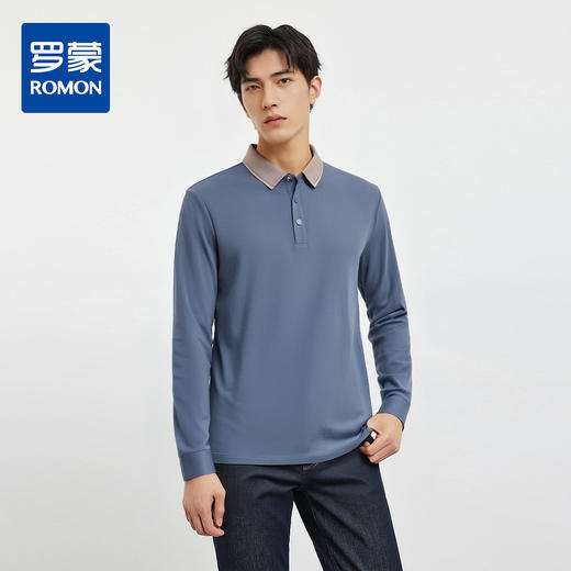 【撞色领】罗蒙春秋男士仿丝光polo衫男长袖t恤男商务男士polo衫长袖 商品图0