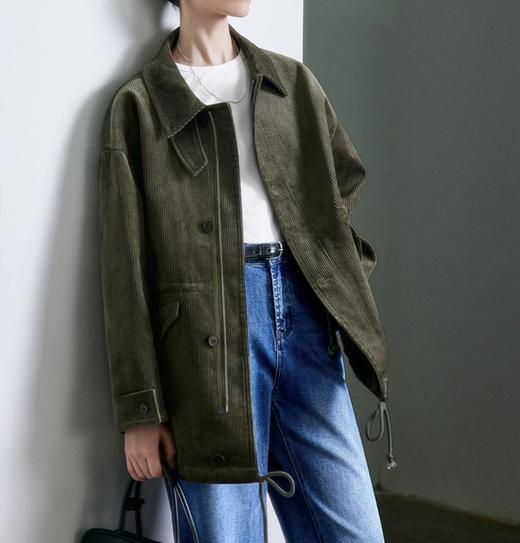 特惠福利  不退不换  美式复古灯芯绒夹克  抽绳收腰中长款外套 商品图1
