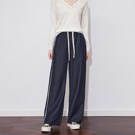 【高货wl】全新升级【铂金会员238/天猫319/差价81】(81733) 洛诗琳春季新款复古超软怀旧撞色棉线蕾丝边阔腿牛仔裤 商品图1