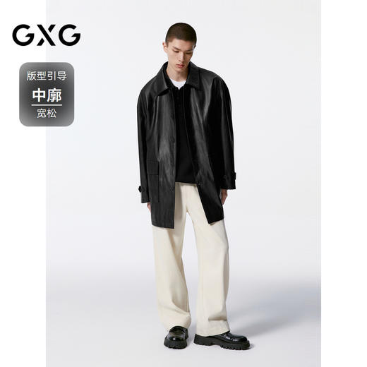 GXG男装 黑色pu皮口袋设计风衣外套男士 秋季热卖G24X083001 商品图1