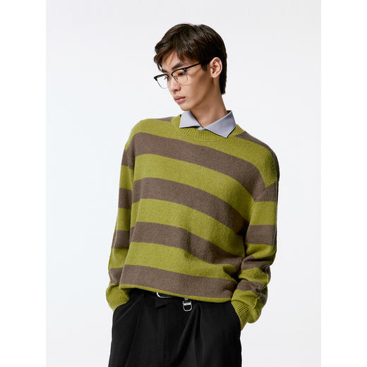 GXG男装 条纹宽松毛衣男圆领针织毛衫 时尚潮流好搭毛衫 秋季热卖G24X203001 商品图3