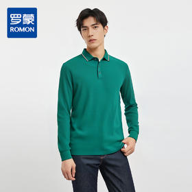 罗蒙男士春秋华夫格含桑蚕丝polo衫男长袖t恤男舒适男士t恤