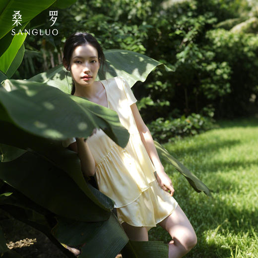 SANGLUO桑罗 娃娃衫短袖纯净真丝短裤套装女甜美外穿家居服 商品图1