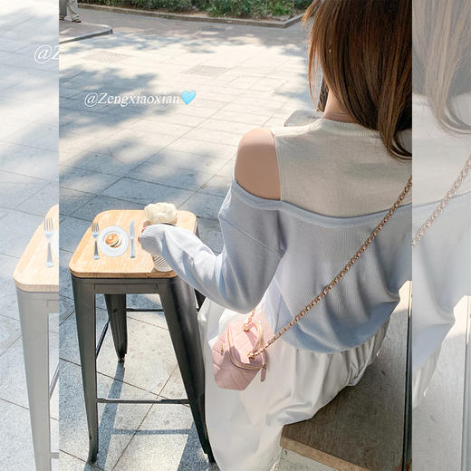 【149元任选2件】现货！蓝色露肩针织衫 商品图4