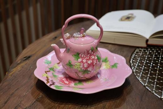 粉色底珐琅彩牡丹提梁壶+壶承 商品图0