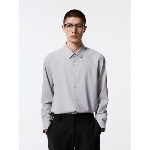 GXG男装 浅灰色基础通勤翻领长袖衬衫男士24年秋季热卖G24X033038 商品图3