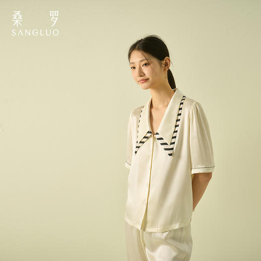 桑罗复古轻法式尖领泡泡袖甜美睡衣套装可外穿家居服 商品图1