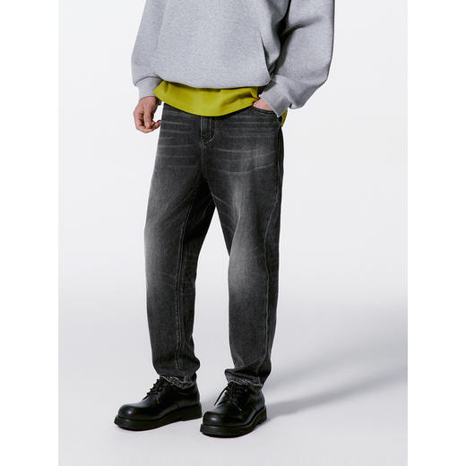 GXG男装 深灰水洗牛仔裤锥形百搭长裤 24年秋G24X053034 商品图3