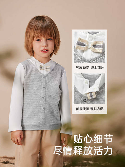 英氏儿童打底衫春秋长袖男童T恤假两件上衣2025新款YRTAJ1R005A 商品图3