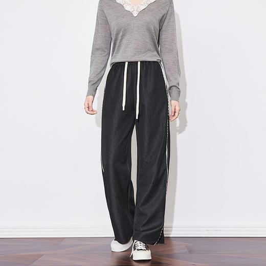 【高货wl】全新升级【铂金会员238/天猫319/差价81】(81733) 洛诗琳春季新款复古超软怀旧撞色棉线蕾丝边阔腿牛仔裤 商品图0