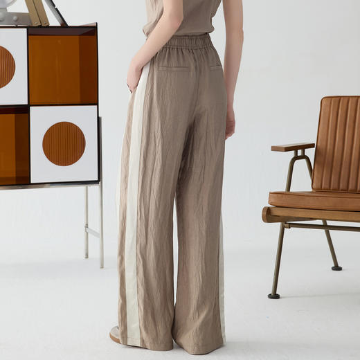 谜底休闲裤阔腿裤女2025春季新品休闲风松紧腰拼接长裤251GK0094 商品图2