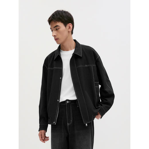 GXG男装 【中空纱】简约明线设计翻领夹克男休闲外套   秋季热卖 商品图4