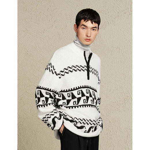 GXG男装 独特绞花设计毛衫通勤线衫男半开襟针织衫 2024冬季热卖毛衫 商品图2