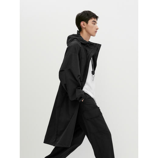 GXG男装 黑色户外风简约时尚宽松连帽风衣外套男士 24年秋季热卖 商品图3