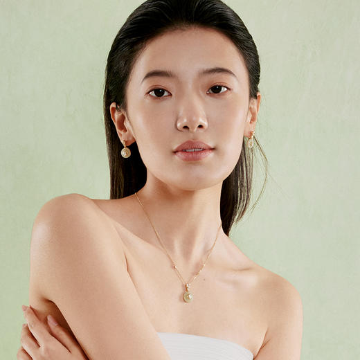 Fanci范琦×宫主圆满平安扣耳环晓山青925银和田青玉新中式小众感 商品图4