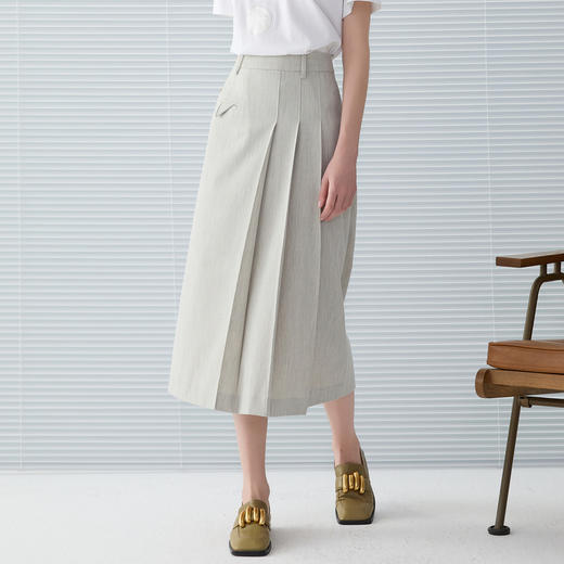 谜底半身裙2025春季新品通勤风文艺不对称设百褶中长裙251MB0068 商品图1