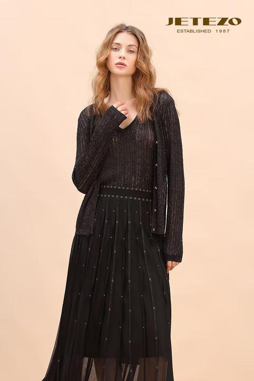 裘堤婼JETEZO银葱密织针织开衫BE10227D1 商品图1