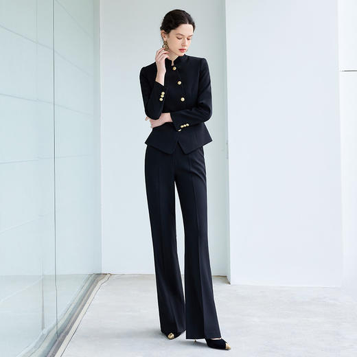 IWY/中式立领西装套装女士职场正装阔腿裤2025新款公务员黑色工装CP2196 商品图3
