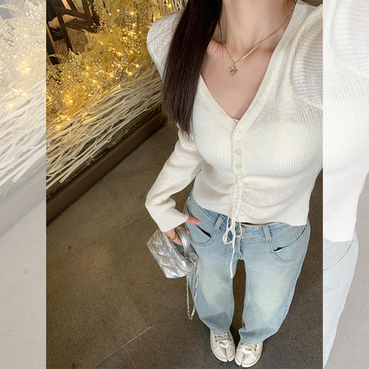 【129元任选2件】现货！2色V领抽绳针织衫 商品图1