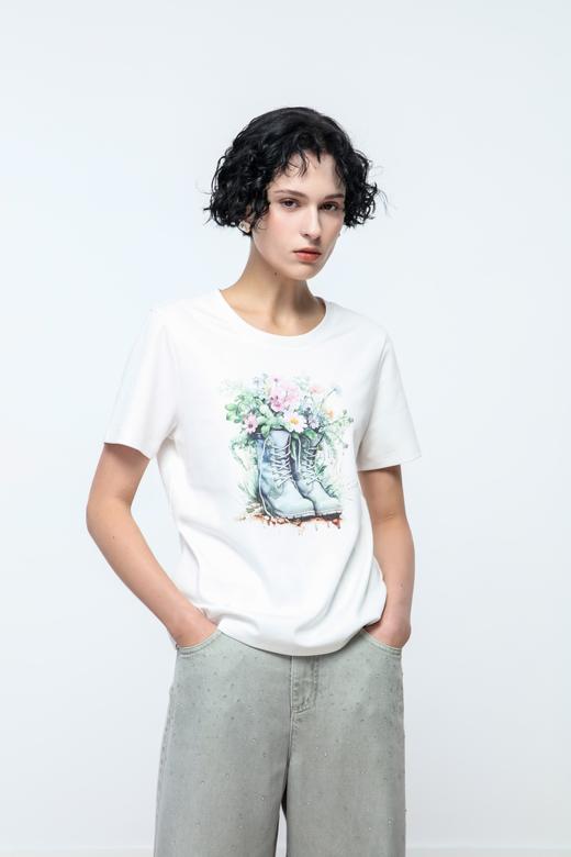 奇威【步步生花T恤】短款圆领印花上衣 A510152290 商品图0