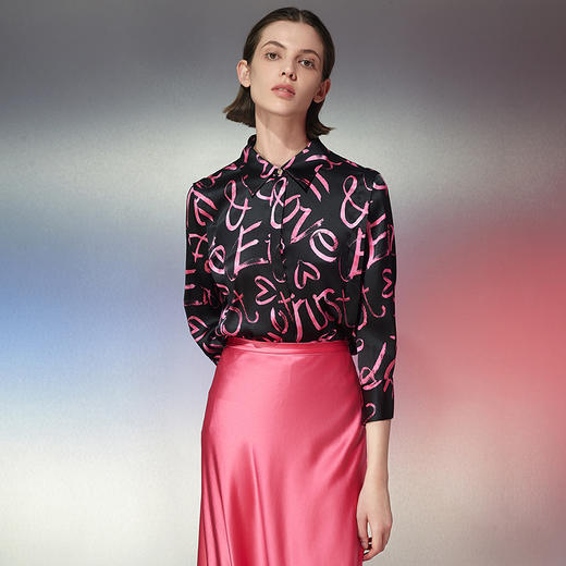EITIE爱特爱春季新款时尚百搭显瘦印花衬衫女7709408 商品图3
