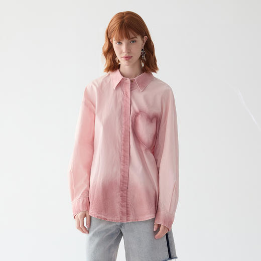 谜底大廓形衬衫长袖女2025春季新品复古风手工喷色衬衣251MC0050 商品图0