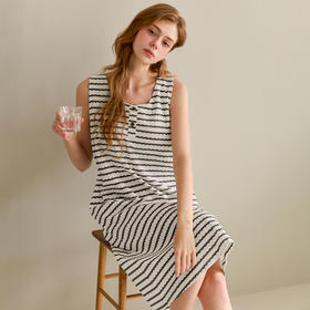 芬腾睡裙女夏季方领带胸垫宽松纯棉吊带睡衣裙休闲大码全棉家居裙