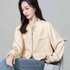 【高货xg】全新升级【铂金会员238/天猫319/差价81】(83301) 洛诗琳光泽感醋酸棒球短外套2025春季新款韩系休闲夹克