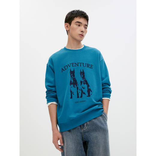 GXG男装 多色植绒动物印花复古休闲宽松圆领卫衣男 24年秋季热卖 商品图2