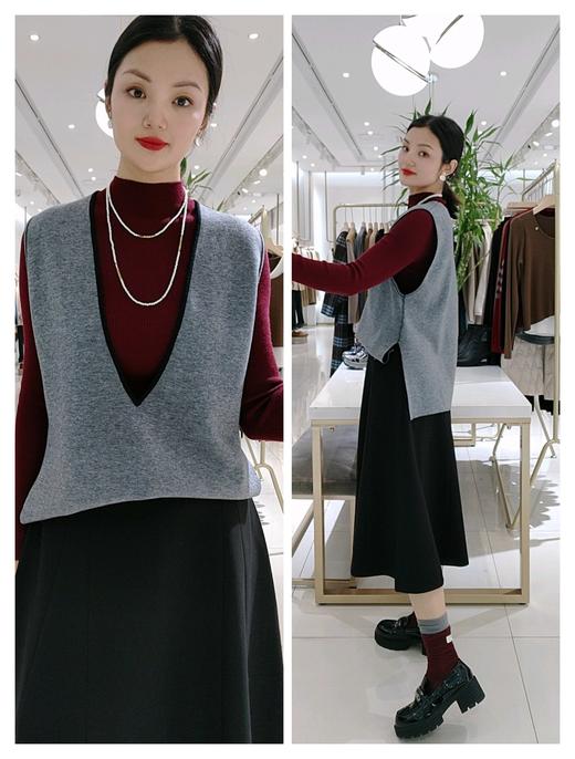 482538两面穿针织A版侧开叉纯羊毛马甲 两面翻穿 商品图2