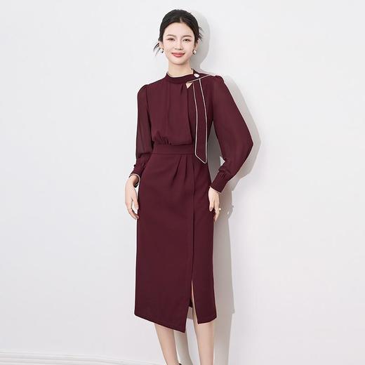 【高货wl】全新升级【铂金会员330/天猫449/差价119】(82157) 洛诗琳春季轻熟高级感女神范收腰别致飘带圆领包臀连衣裙 商品图0