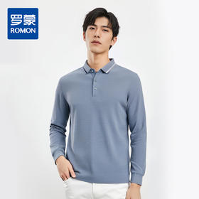 【华夫格】罗蒙男士含桑蚕丝polo衫春秋男长袖t恤男撞色领男士polo衫