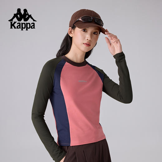 Kappa卡帕背靠背2025新款女运动T恤户外休闲长袖上衣圆领打底衫潮KPDJATC81 商品图2