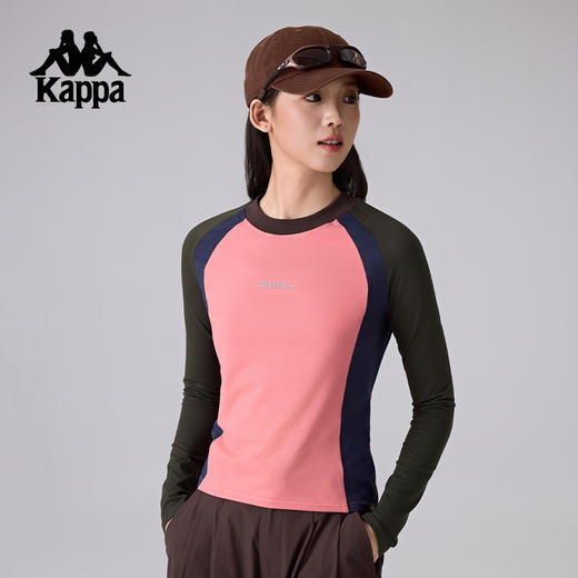 Kappa卡帕背靠背2025新款女运动T恤户外休闲长袖上衣圆领打底衫潮KPDJATC81 商品图1