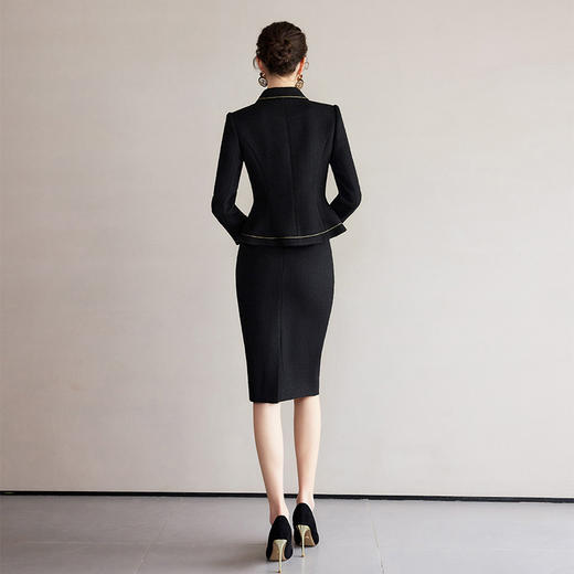 IWY/黑色出席重要场合的套装女名媛小香风西装套裙金色镶边外套职业正装CS2189 商品图4