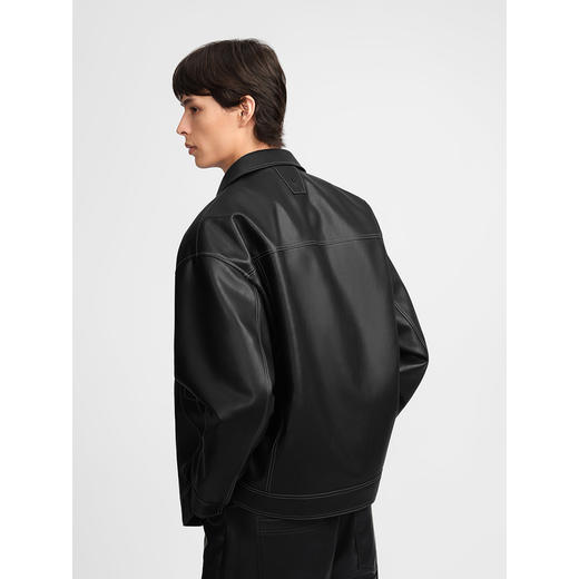 GXG男装 简约明线设计pu皮夹克男复古休闲夹克潮流外套24秋季热卖 商品图3