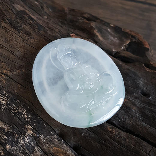 【天然正品】天然冰种飘花观音圆牌翡翠（平安、吉祥）吊坠项链现售价：4880！ 120125NJS07 商品图4